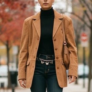 Terry Lewis Classic Luxuries Tan Genuine Leather Button Front Coat Women's M